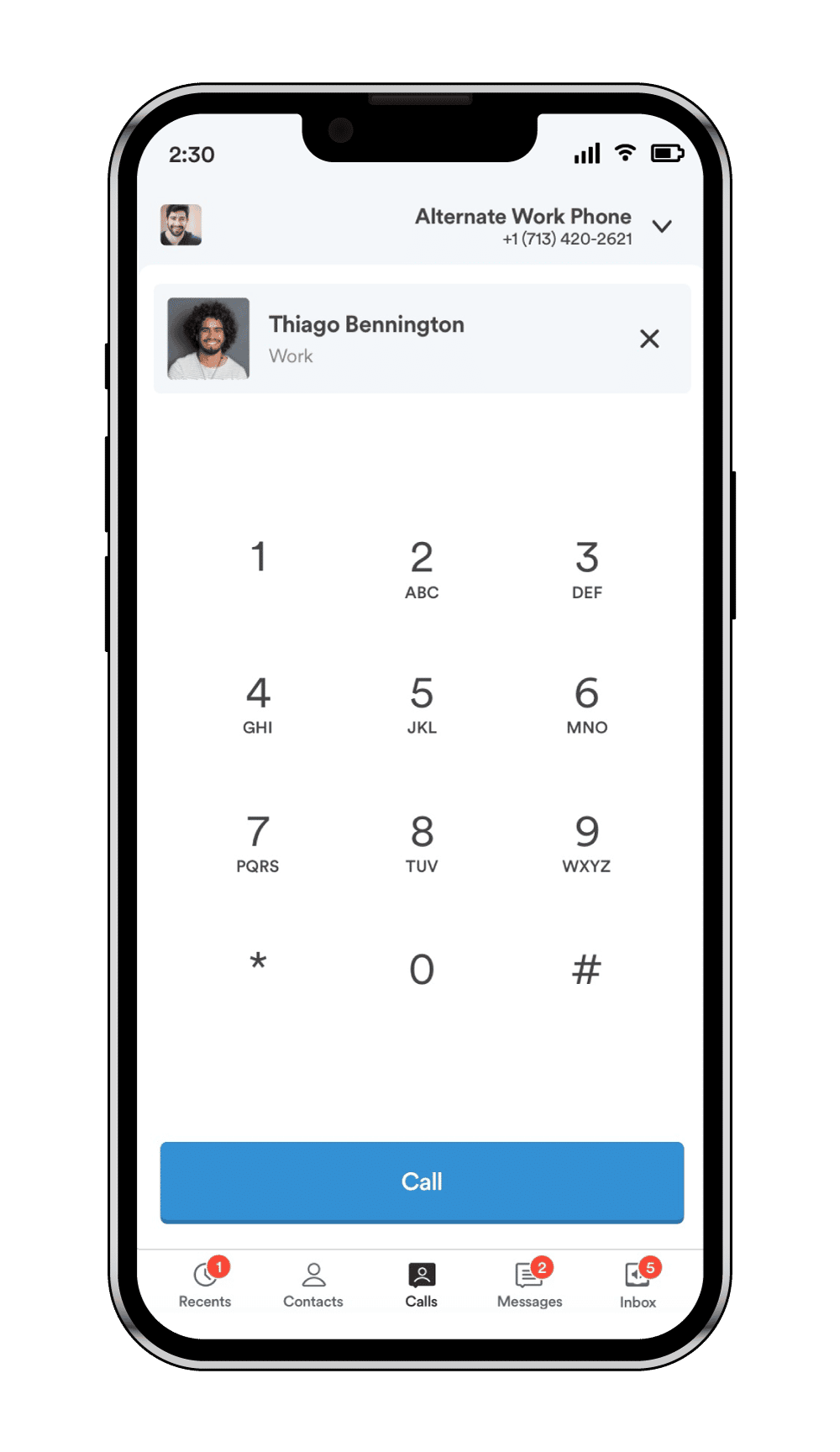 iPhone displaying calls screen of Tresta mobile app