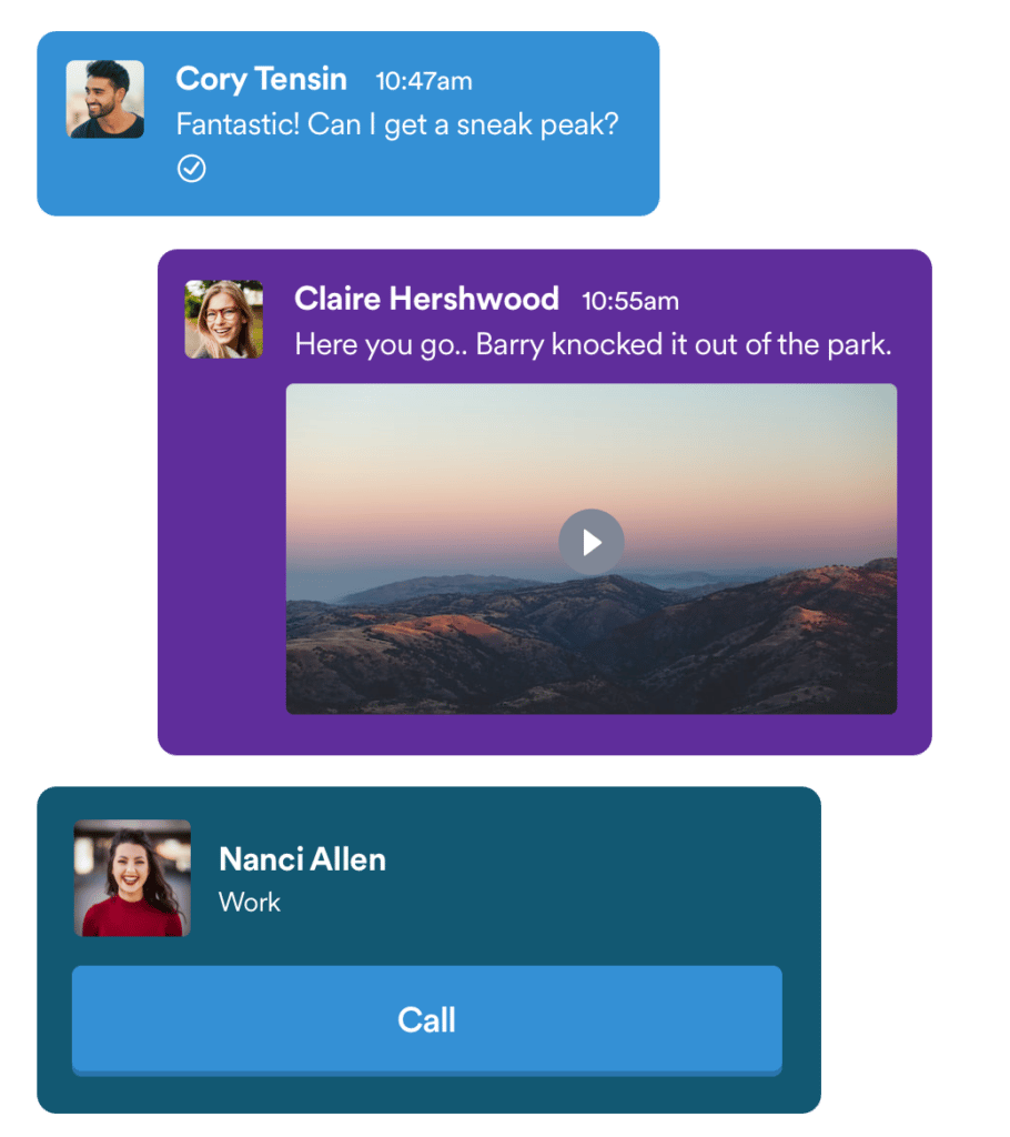 Interface three text messages examples