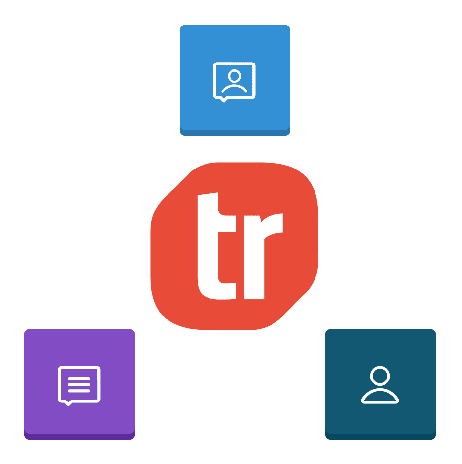 Call, message and contact icons around the Tresta logo