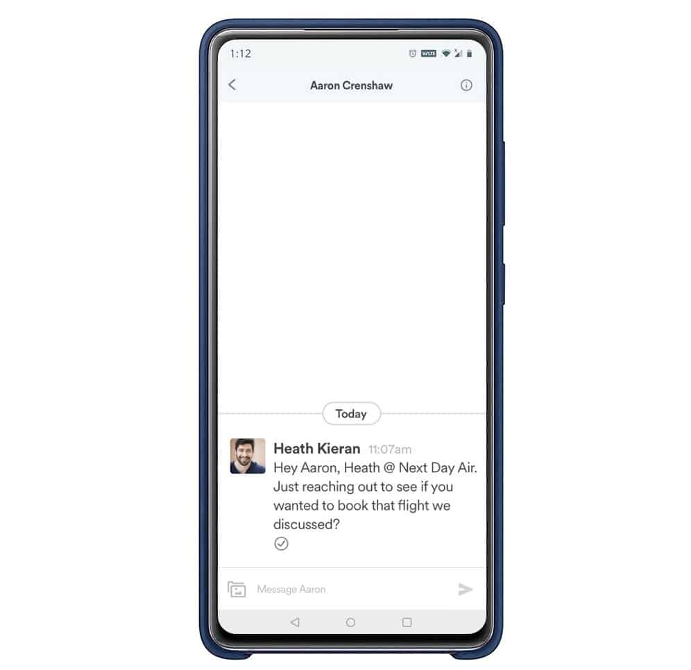 Android phone displaying conversation thread on Tresta mobile app
